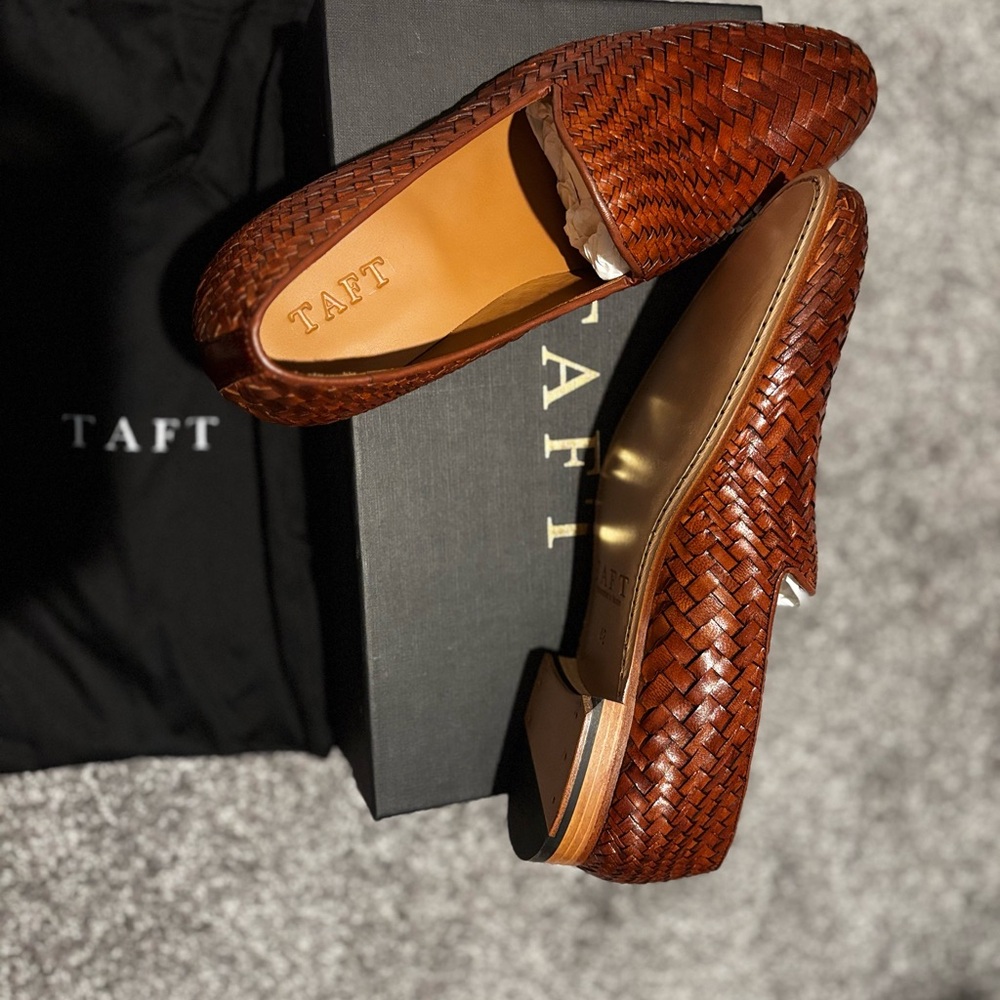 Taft Men's Rich Brown Woven Slip-Ons. Brand new. Limited edition. Handcrafted.